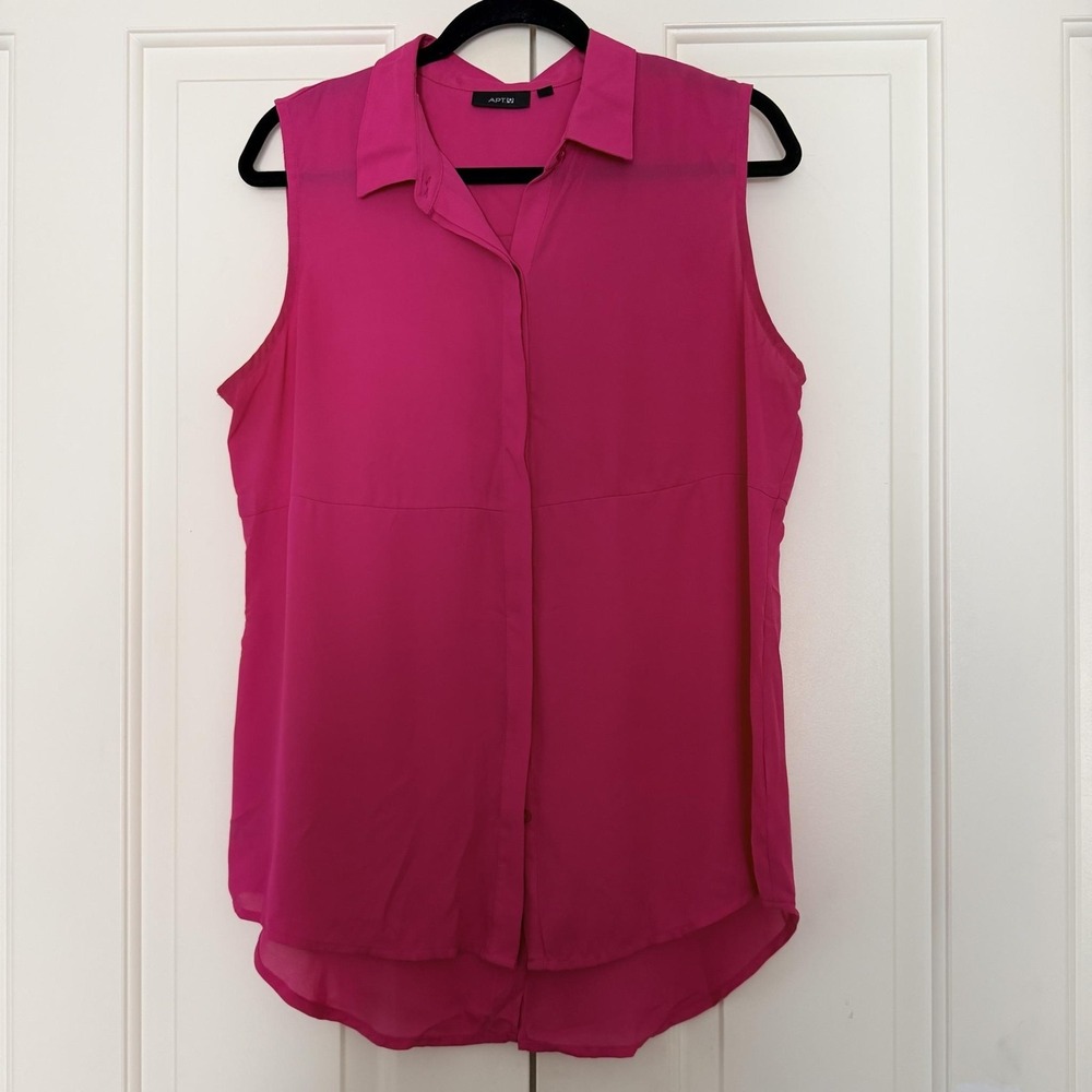 APT.9 Blouse Womens L Hot Pink Sleeveless Chiffon Button Up Tunic Top High Low